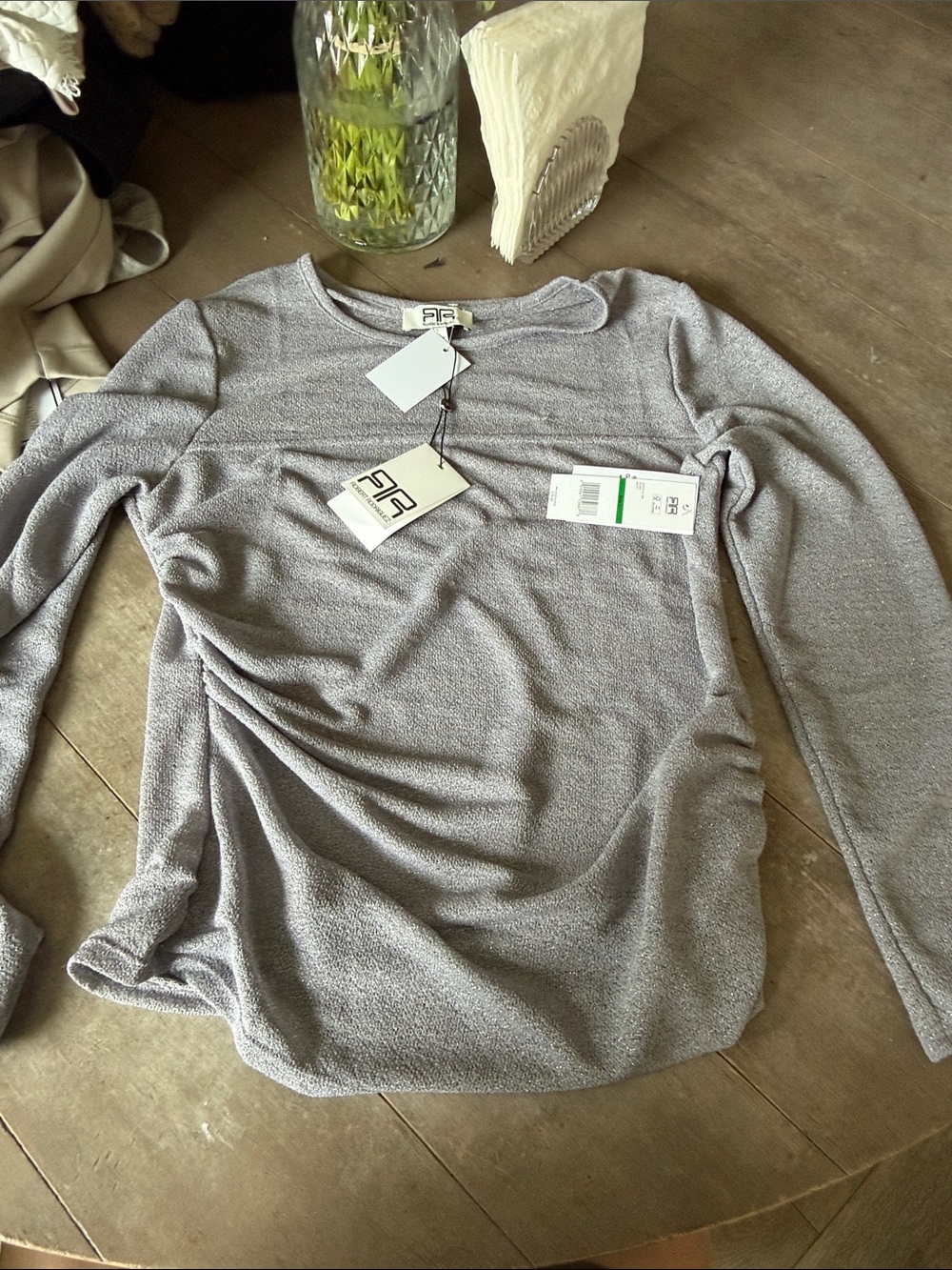 Robert Rodriguez Light Gray Long Sleeve Crewneck Top